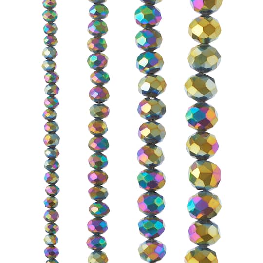 12 Packs: 4 ct. (48 total) Black Aurora Borealis Faceted Glass Rondelle Bead Strands by Bead Landing™